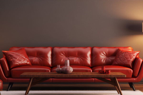 red leather sofa